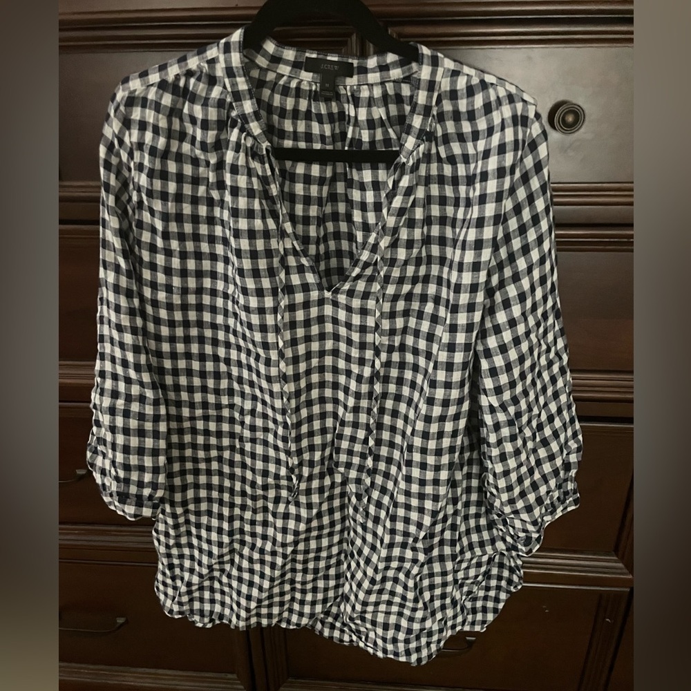 J. Crew gingham blue dress coverup linen Sz M